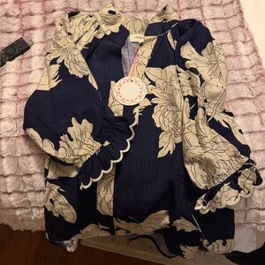Floral Blouse in Navy and Cream